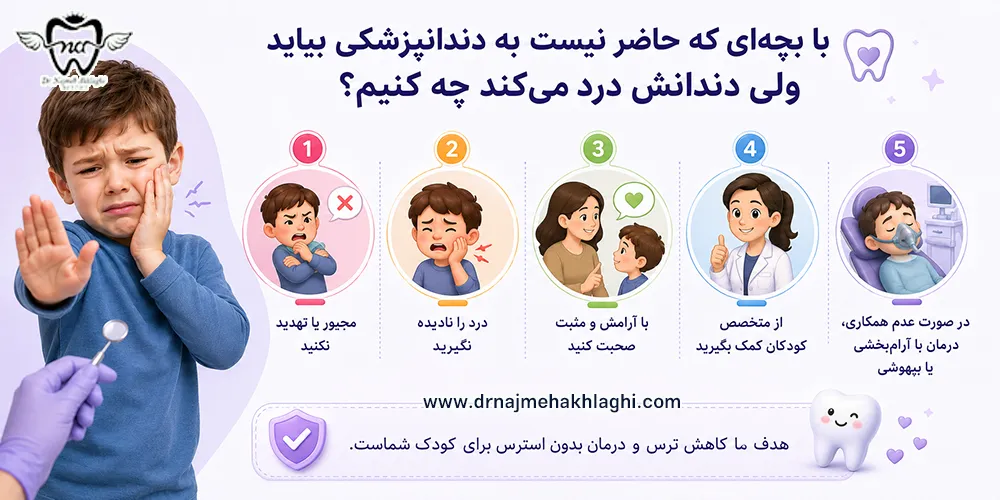 با بچه‌ای که حاضر نیست به دندانپزشکی بیاید ولی دندانش درد می‌کند چه کنیم؟
